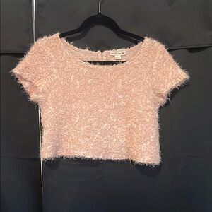 Double Zero Pink Fuzzy Crop Top Size Small Y2K Textured Short Sleeve baby soft